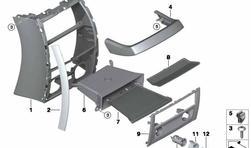 Moldura decorativa esquerda OEM 51169178353 para BMW F07 (Série 5 GT). BMW originais.