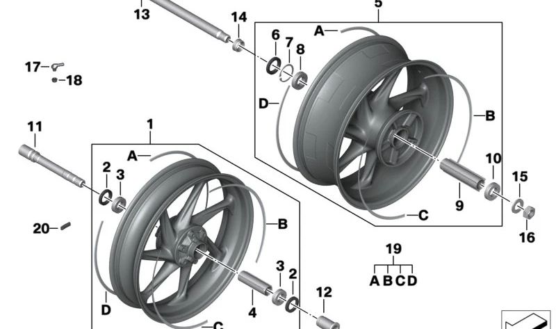 Semieje delantero OEM 31427713304 para BMW Motorrad M 1000 R, M 1000 RR, HP4, S 1000 RR, S 1000 R, S 1000 XR... y más. Original BMW Motorrad.