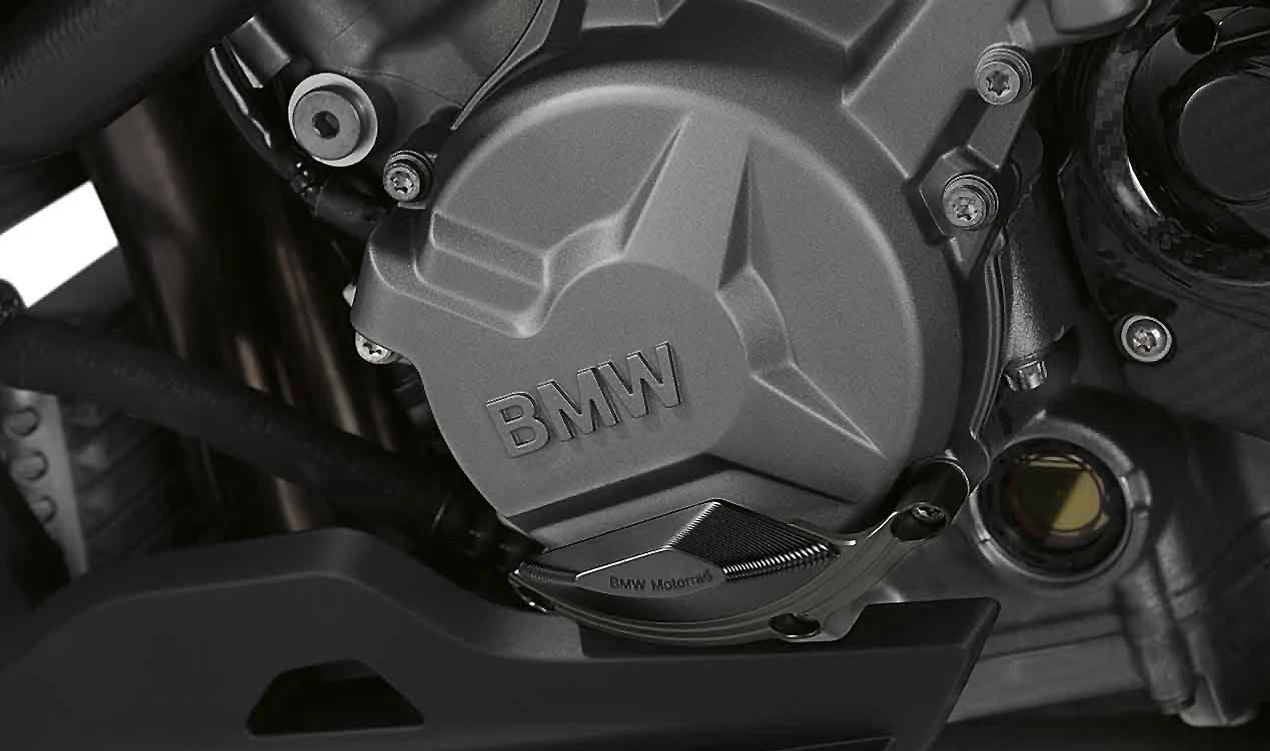 Protección de motor HP OEM 77258545292 para BMW Motorrad HP4. Compatible con modelos HP4 y HP4 Race. Pieza original BMW Motorrad.