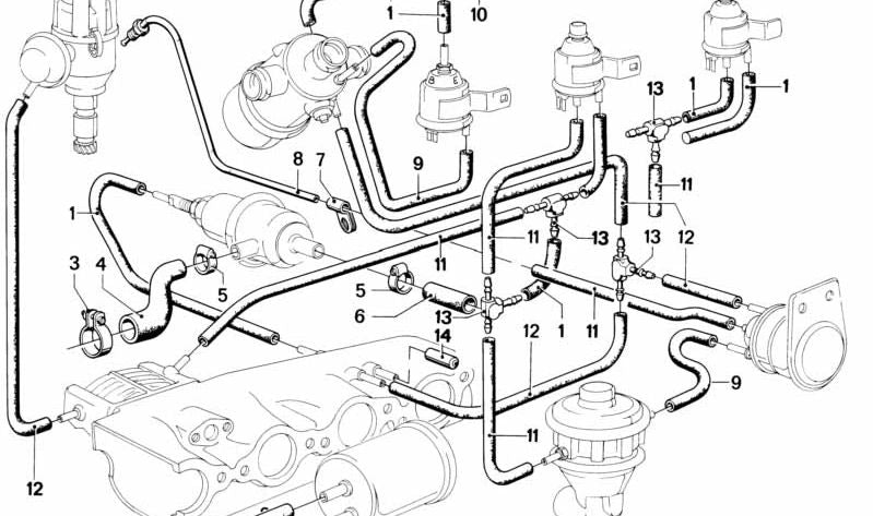 Hose for BMW E30, E12, E28, E34, E24, E23, E32 (OEM 16121177108). Genuine BMW.