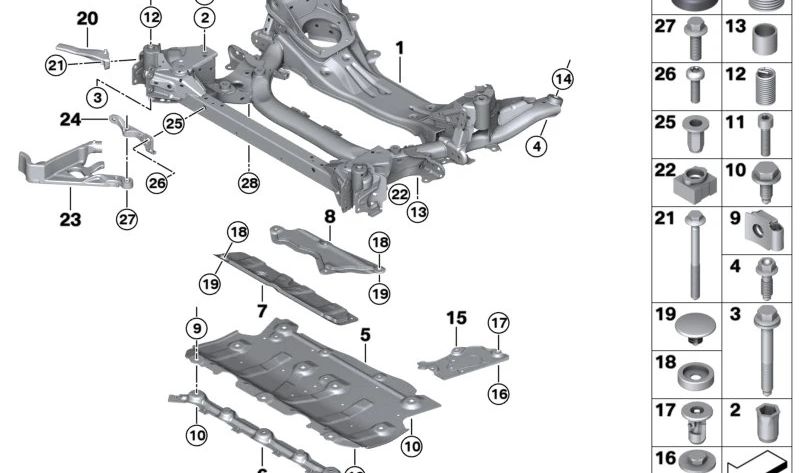 Adaptador guía deslizante izquierdo OEM 31106883603 para BMW G20, G20N, G23, G23N. Pieza original BMW. Ideal para soporte del eje delantero y subchasis. Compatible con versiones con y sin tracción total.