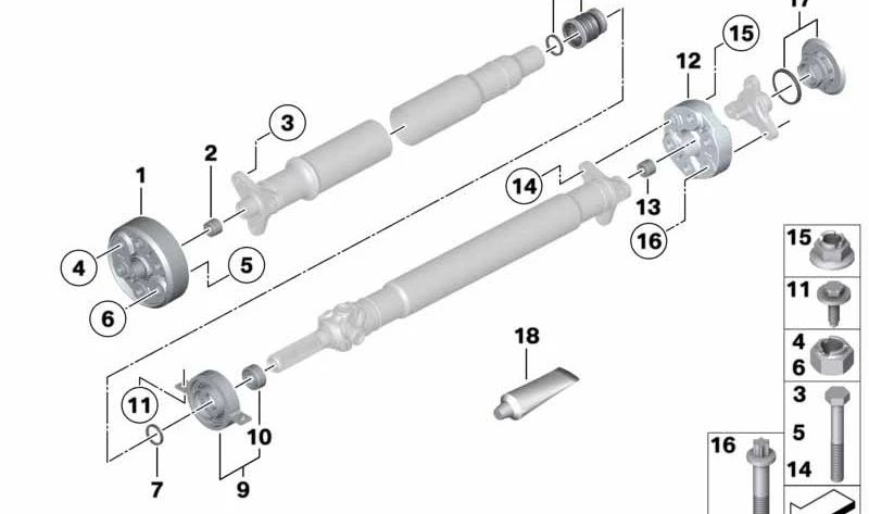 Rodamiento intermedio de transmisión (aluminio) OEM 26117589746 para BMW F07 535i xDrive. Original BMW.