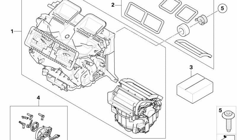Empty housing of the heating/air conditioning system OEM 64119190078 for BMW E90, E91, E92, E93 (316D, 318D, 320D). Original BMW.