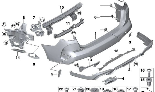 Guia traseira central OEM 51128494944 para BMW F44 216D, 216i, 218D, 218i, 220D (modelos com mudança manual e automática, tração dianteira, anos 2019-2024). Peça original da BMW.