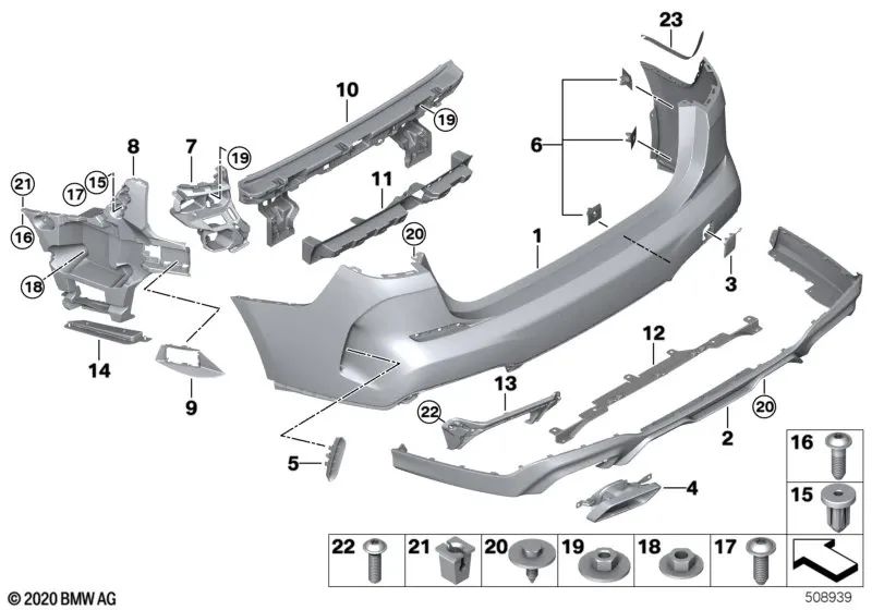 Rechts hinten Diffusoradapter für die BMW 2 F44 -Serie (OEM 51129477966). Original BMW