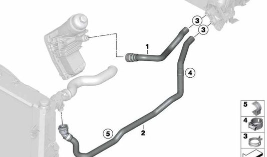 Manguera retorno calefacción OEM 64219208183 para BMW F30, F30N, F31, F31N, F34, F34N, F32, F32N, F33, F33N, F36, F36N. Repuesto original BMW.