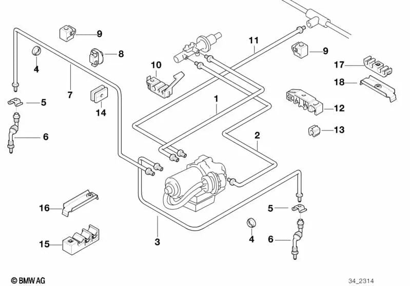 Tubería de freno delantero ABS OEM 34322228524 para BMW Z3 E36, M3.2. Original BMW.