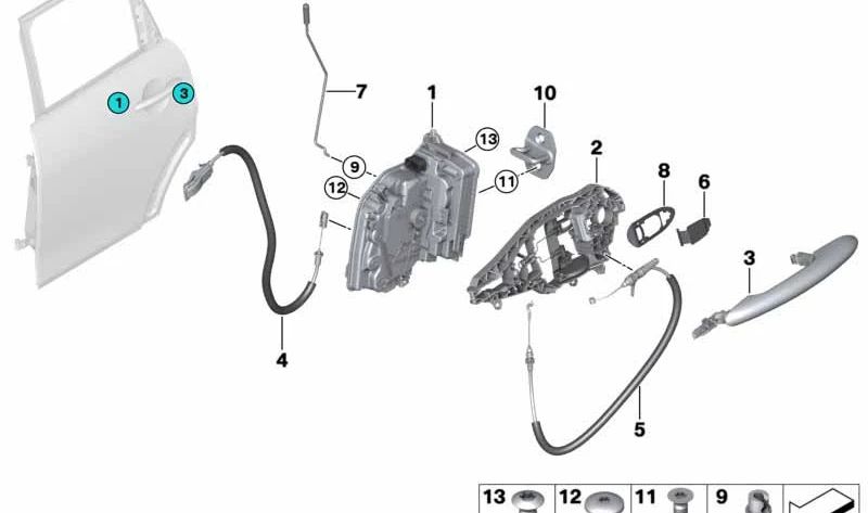 Cable interior apertura puerta delantera OEM 51217364596 para MINI F54 (Clubman). Original MINI.