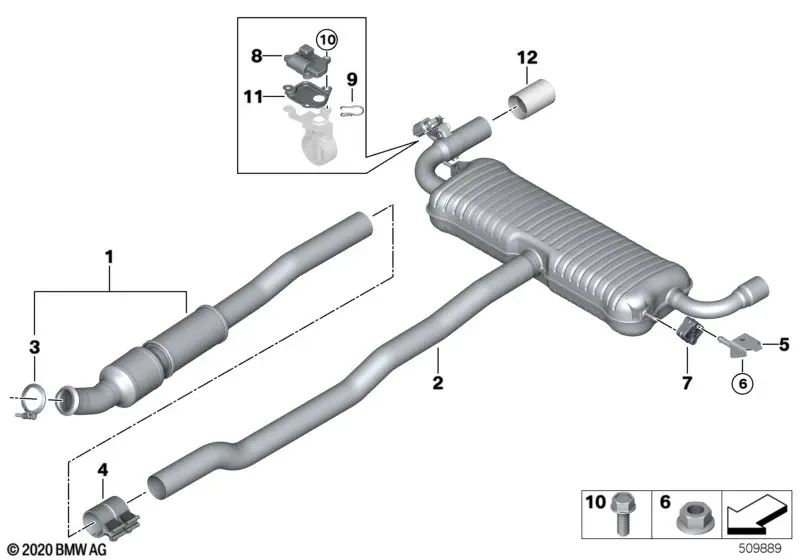 Silenciador trasero con válvula de escape para BMW X2 F39 (OEM 18308685953). Original BMW.