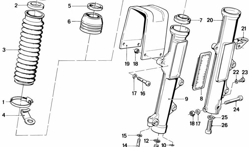 Tubo deslizante izquierdo negro OEM 31422302403 para BMW F650GS, F700GS, F800GS, F800GSA. Original BMW.