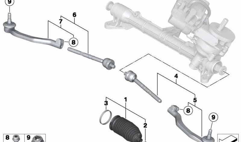 Rótula de dirección derecha OEM 32106778438 para MINI R55, R56, R57, R58, R59. Pieza original MINI.