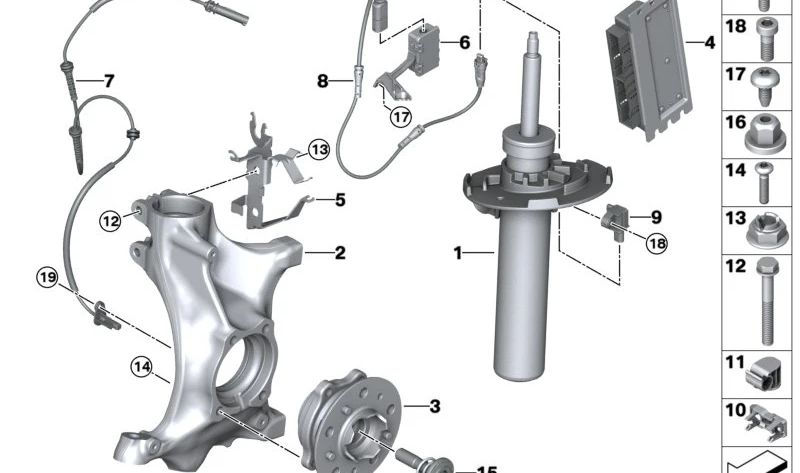 Left camber correction swivel bracket for BMW 3 Series G80, G81, 4 Series G82N, G83N (OEM 31217883639). Original BMW