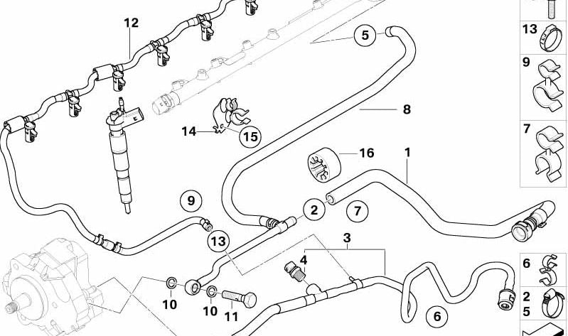 Tubo de entrada de combustible OEM 13537811577 para BMW E90, E91, E92, E93, E60, E61, E70, E71, E82, E87, E88, E89, F01, F02, F07, F10, F11, F12, F13, X5, X6. Original BMW.
