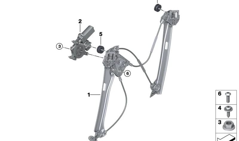 Mecanismo elevalunas sin motor derecho delantero OEM 51337401658 para BMW I12 {i8 (I12) todos los modelos del 03/2014 al 06/2020}. Original BMW.