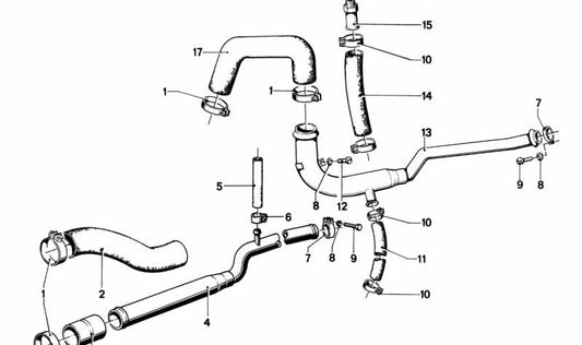 Manguera del sistema de refrigeración OEM 11531254680 para BMW 2002tii (E10), Serie 5 E12 520i y BMW 2000tii (NK). Compatible con motores M10. Original BMW.