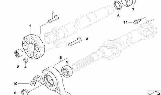 Cardan shaft center support OEM 26123413997 for BMW X3 (E83). Original BMW.