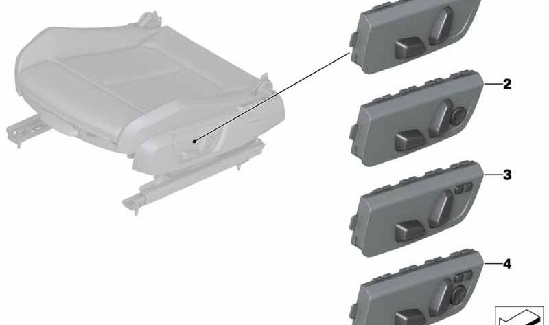 Interruptor ajuste eléctrico asiento copiloto OEM 61319382435 para BMW F20, F20N, F30, F30N, F31, F31N, F34, F34N, F80N, F36, F36N. Original BMW.