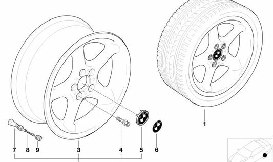 Light Alloy Tire 7JX15 ET47 OEM 36111092968 für BMW 3 E36, E46. Kompatibel mit runden Radios -Design (Styling 18). Originaler BMW -Reifen.