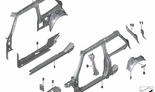 Rechte Innenseitenrahmen 41007387946 für Mini F56, F56 LCI. Original Mini.