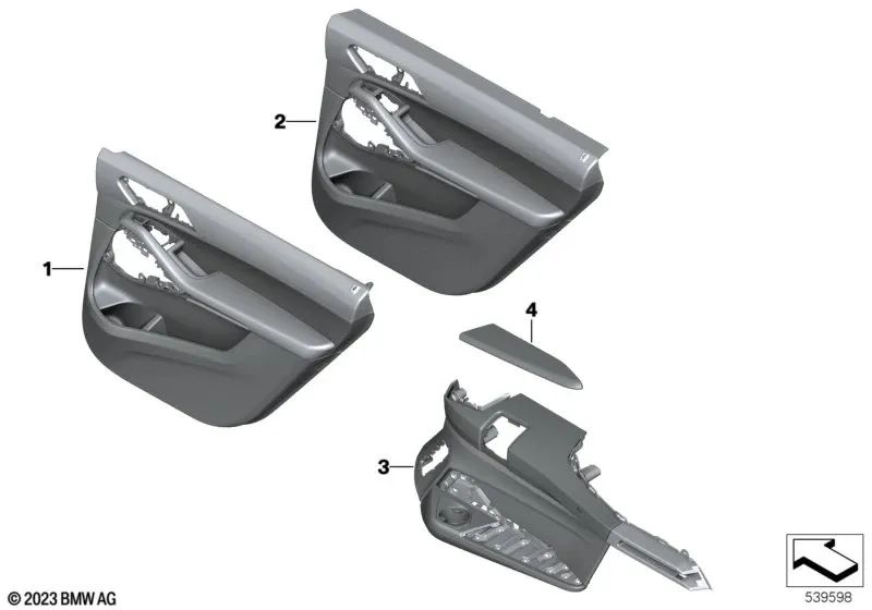 Acabamento da porta traseira esquerda em couro OEM 51427997559 para BMW X7 G07, G07 LCI. BMW genuíno.