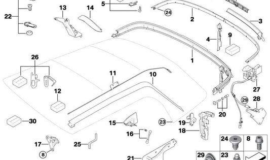 Junta de montagem do capô OEM 54347174767 para MINI Cabrio R52 Cooper, Cooper S, One (11/2004 - 07/2008). MINI originais.
