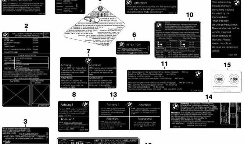 Rótulo indicador de carga útil OEM 71248528703 para motos BMW K1600GT, K1600GTL. Original BMW Motorrad.