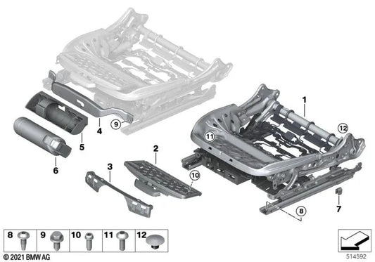 Cadre de siège électrique droit OEM 52109108134 pour BMW G42, G87 M2, G22, G82 M4, G23, G83 M4... et plus encore. Véritable BMW.