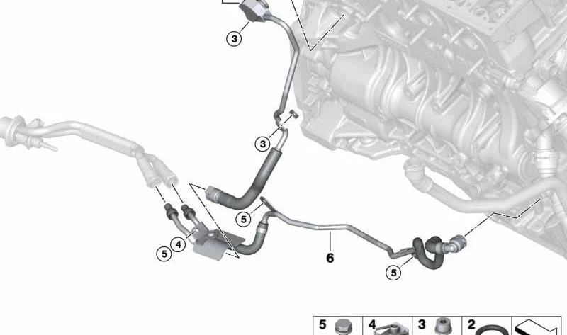 Tubo de conexión motor-turbo OEM 11538515497 para BMW F10, F11, F15 (525d con motor N47T). Conducción de refrigeración original BMW.