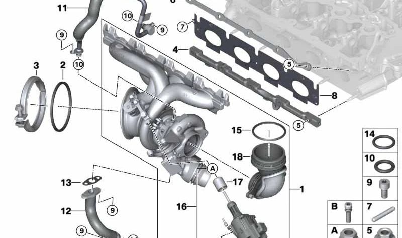 Gioco degli attuatori della valvola di rifiuti per BMW F52, F45, F46, F87N, F80, F82, F83, F48, F49, F39 (OEM 11657850453). BMW originale.