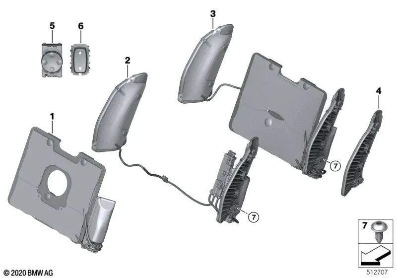 Lumbalunterstützung mit der Einstellung der BMW 2 G42, G87, Serie 3 G20N, G20N, G21, G21N, 4 G22, G23, G26, X3 F97, F97N, G01, G01N, G08, X4 F98, F98N, G02, G02, G02, G02, G02N (OEM 52107418340). Original BMW.