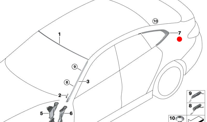 Right Rear Lateral glass 51375A5C0B4 for BMW G26. Original BMW.