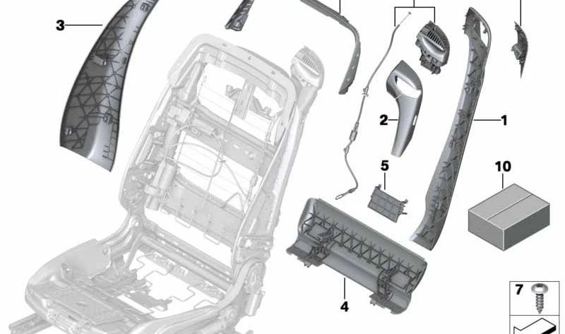 Embellecedor interior izquierdo del respaldo OEM 52107269683 para BMW F06, F12, F13. Original BMW.