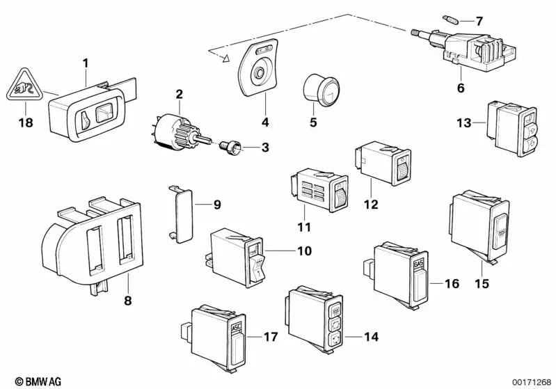 Interruptor de luz de nevoeiro OEM 61318360433 para BMW E36 316g, 316i, 318g, 318i. BMW genuíno.