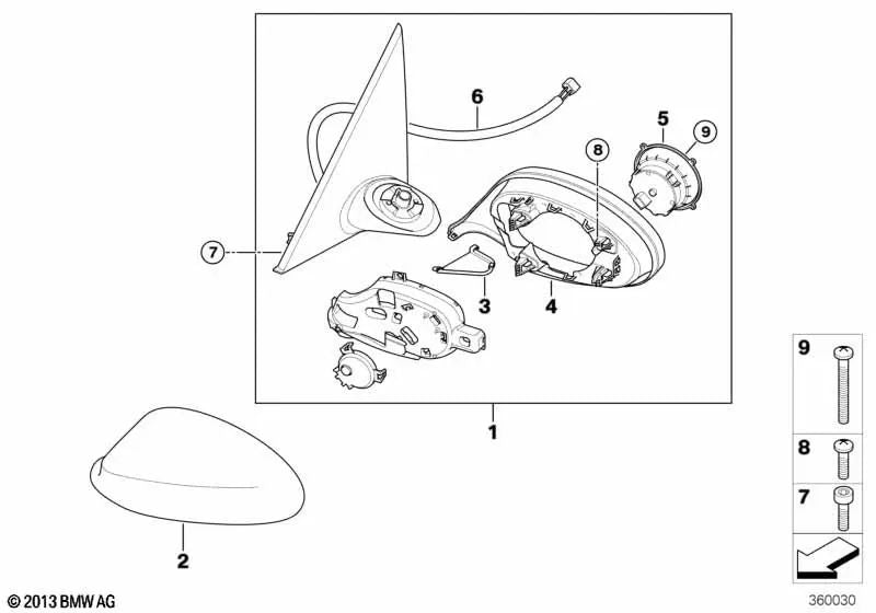 Wiring Right Electric Exterior Mirror for BMW 1 Series E81, E82, E87N, E88, 3 Series E90N, E91N, E92, E93 (OEM 67137194060). Original BMW