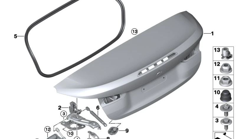 OM 51249853283 rear gate butt for BMW G23, G23N, G83, G83N. Compatible with 4 serial models with rear gate. Original BMW.