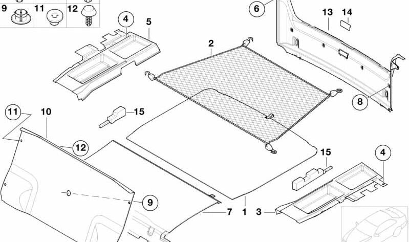 Bandeja organizadora maletero izquierda OEM 51472498585 para BMW E39. Accesorio original BMW, ideal para mantener el maletero ordenado en tu Serie 5.