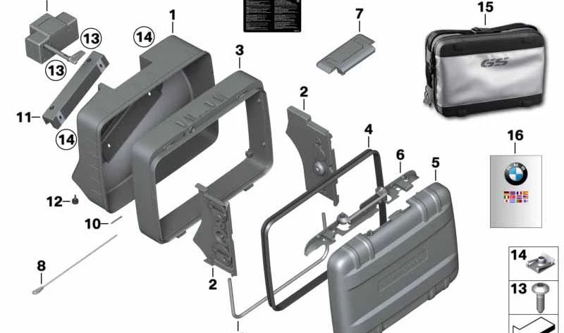 Enclavamiento para top-case OEM 71607704368 para motos BMW F700GS, F800GS, F650GS (K70, K72). Original BMW Motorrad.