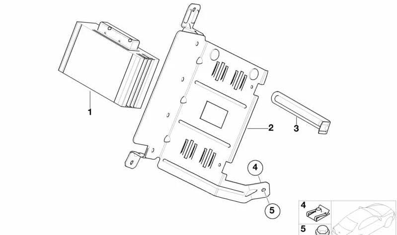 Soporte para amplificador OEM 65126907456 para BMW Serie 7 E65, E66 (730d, 730i, 735i). Compatible con motores M57T, M57S, M54, N52, N62. Original BMW.