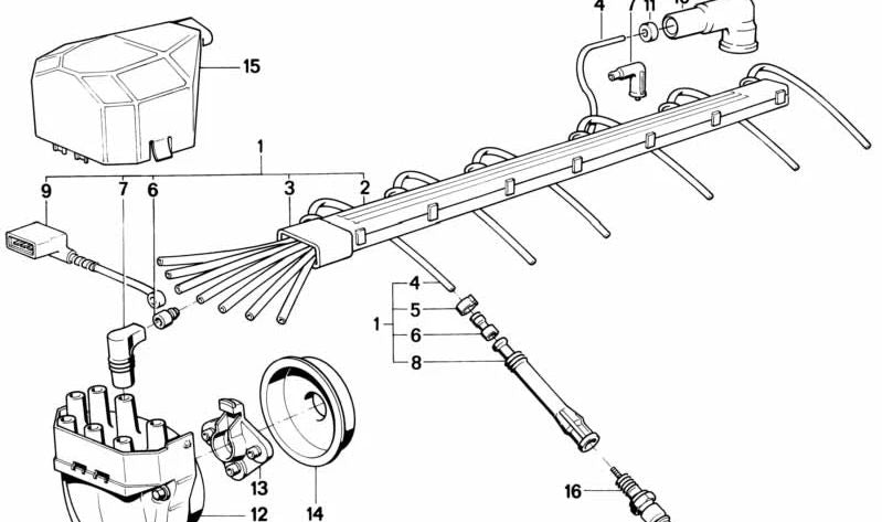 OEM -Zündverdrahtung 12121716939 für BMW E34 530i, 535i und E32 730i. Kompatibel mit manuellen und automatischen Kisten. Original BMW.