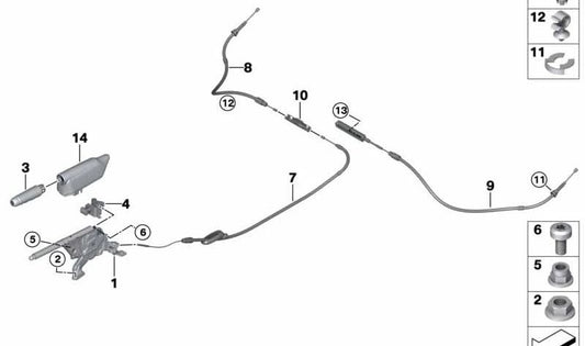 Cable Bowden freno de mano izquierdo OEM 34406852189 para MINI F55, F56, F57, F56 LCI, F55 LCI, F57 LCI. Original MINI.