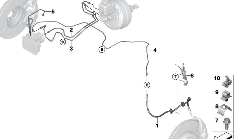Latiguillo de freno delantero OEM 34326868960 para BMW I12 (i8), I15 (i8 Roadster). Compatible con modelos híbridos deportivos. Original BMW.