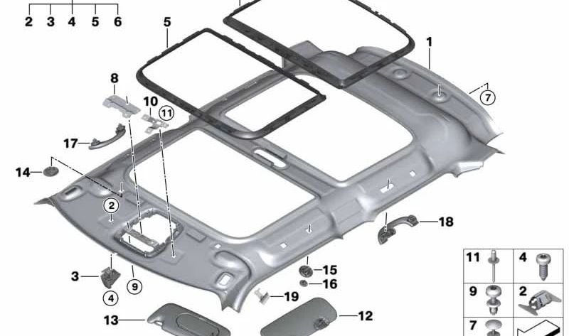 Chapa de deformación interior de techo derecha OEM 51447388534 para MINI F55, F55 LCI, F65. Original MINI.