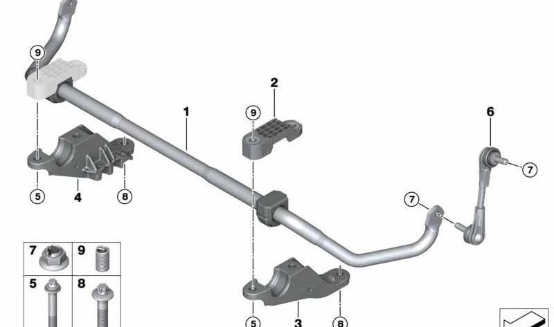 Barra estabilizadora delantera OEM 31306866522 para BMW G38, G30. Original BMW.