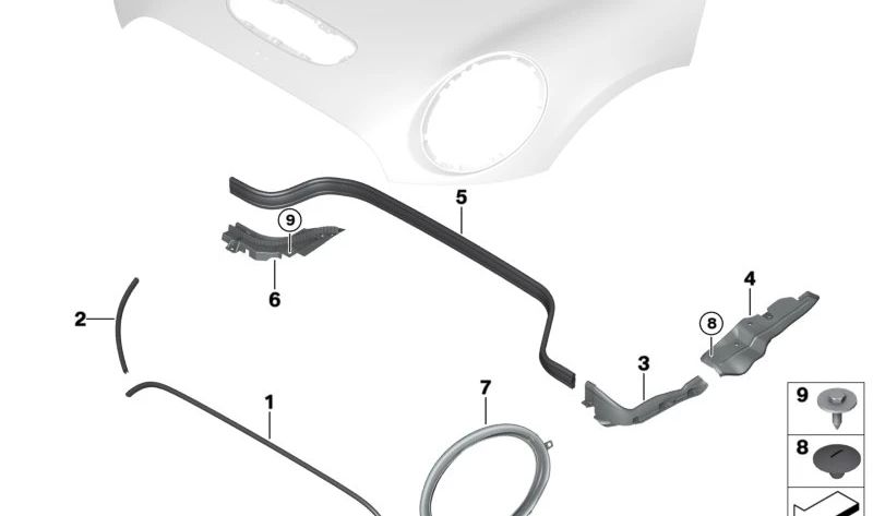 Junta de capó frontal trasera OEM 51767300560 para MINI F56, F55, F57, F66... y más. Original MINI.