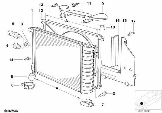 Radiador de água com radiador de óleo de transmissão para BMW Série 3 E30 (OEM 17111712824). BMW original