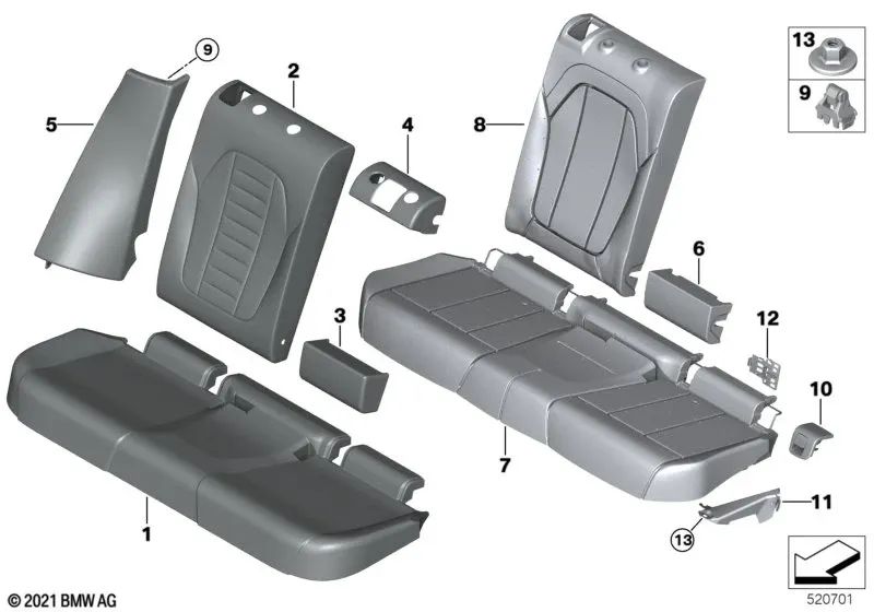 Right Leather Armrest Cover OEM 52208079706 for BMW X3 G01, X3 G01 LCI, X4 G02, X4 G02 LCI. Genuine BMW.