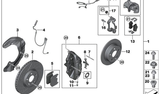Juego de reparación asiento de freno delantero OEM 34106868397 para MINI F56, F55, Clubman F54, Cabrio F57, Countryman F60... y más. Original MINI.