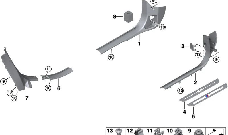 Moldura entrada puerta trasera izquierda OEM 51477952089 para BMW U06, U11, U10 (216i, 218i, 218d, 220d). Pieza original BMW.
