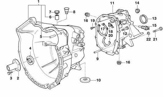 Carcasa delantera de la caja de cambios OEM 23117546082 para BMW E36, E46, E34, E39, Z3, E85. Original BMW.