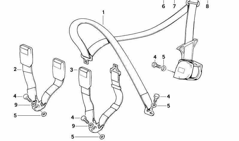Cinturón de seguridad trasero izquierdo OEM 72111947273 para BMW E30 316i, 318i, 320i. Compatible con modelos con cambio manual y automático. Original BMW.